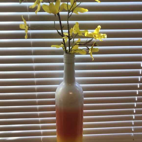 Candy Corn Wine Bottle Vase w/ Fake Yellow Flowers - Picture 5 of 5